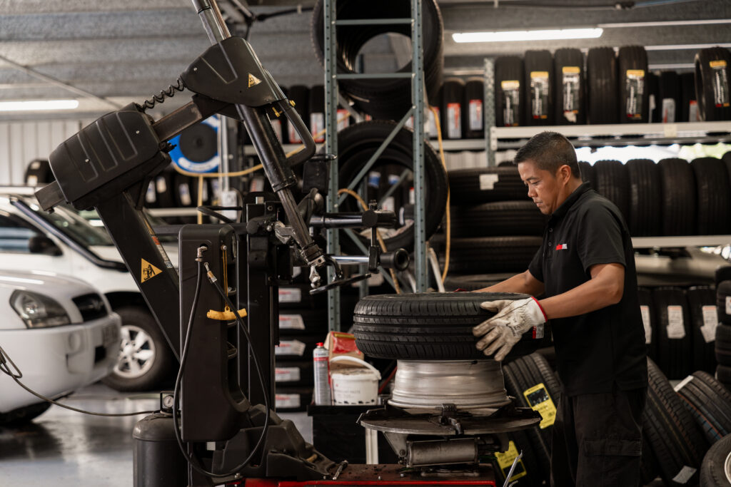 Computerised wheel and tyres alignment Brisbane car services equipment performing precision alignment on Mercedes-Benz wheels and tyres